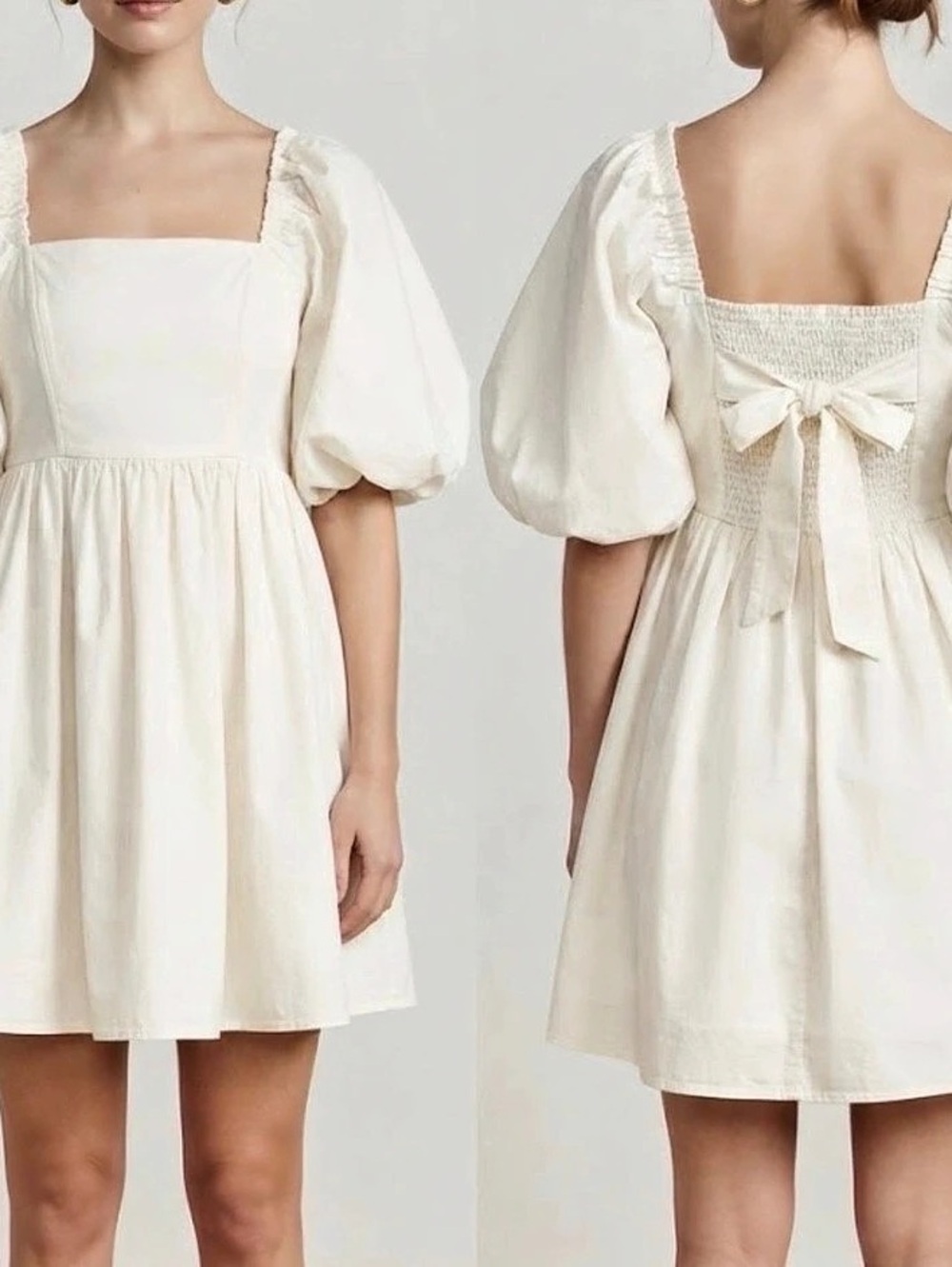 NWT 7 For All Mankind White Puff Sleeve Mini Dress Size Medium Bow Back